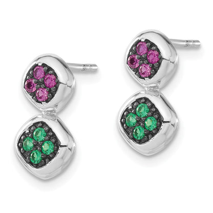Sterlingsilber Schwarz Rhodium Synthetisch Rubin & Grün Spinell Stecker Ohrhänger