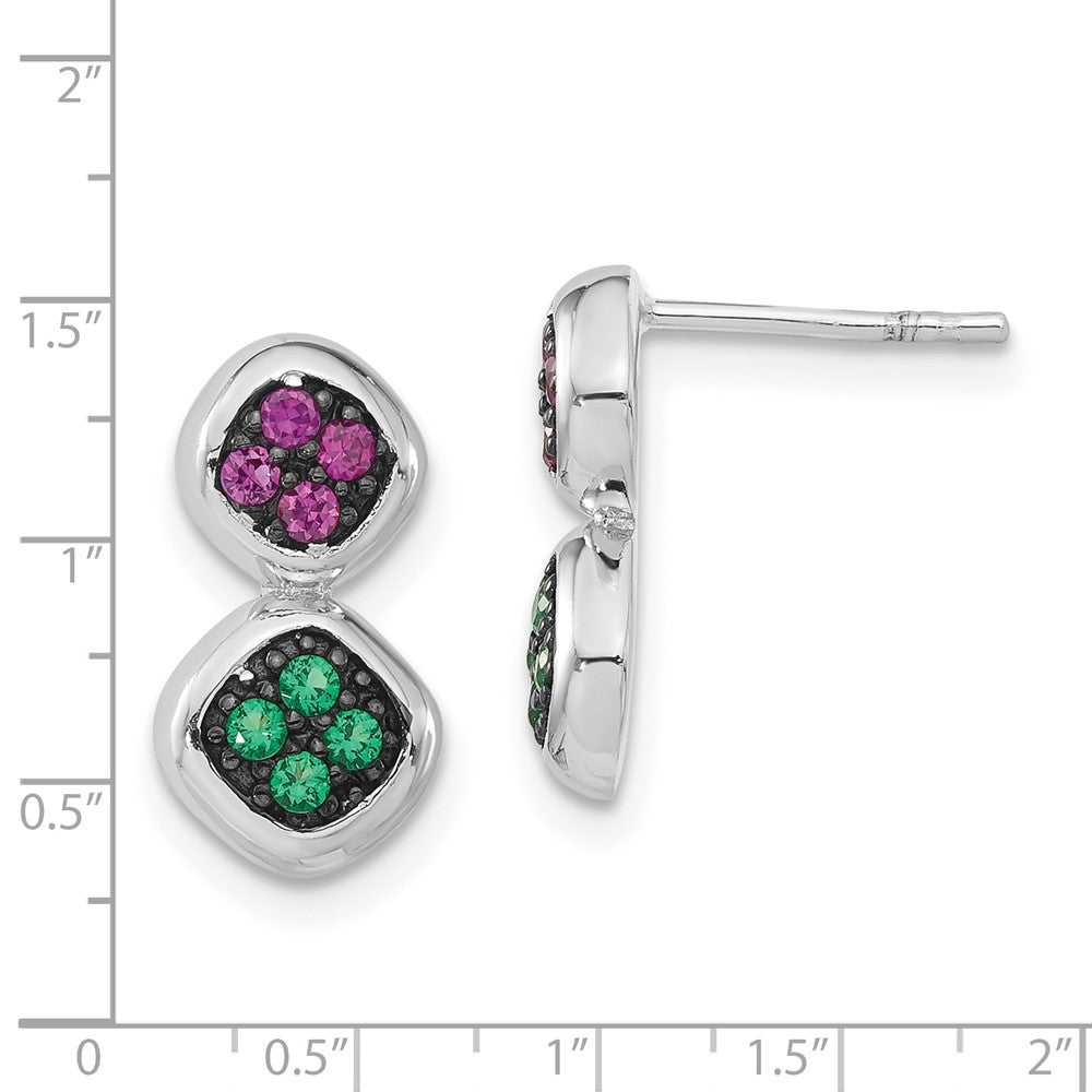 Sterlingsilber Schwarz Rhodium Synthetisch Rubin & Grün Spinell Stecker Ohrhänger