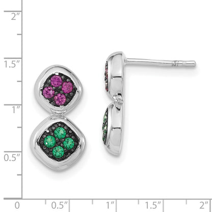 Sterlingsilber Schwarz Rhodium Synthetisch Rubin & Grün Spinell Stecker Ohrhänger