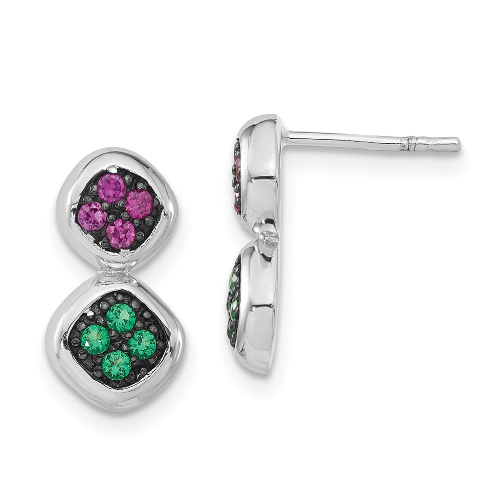 Sterlingsilber Schwarz Rhodium Synthetisch Rubin & Grün Spinell Stecker Ohrhänger