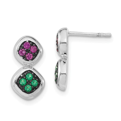 Sterlingsilber Schwarz Rhodium Synthetisch Rubin & Grün Spinell Stecker Ohrhänger