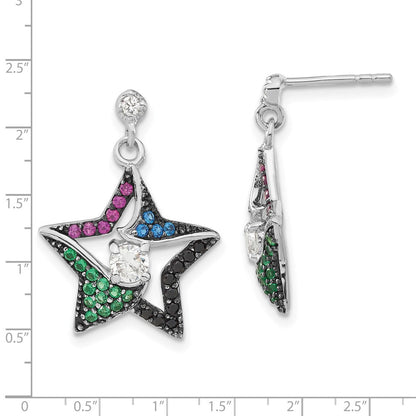 Sterlingsilber mit Schwarz Rhodium Synthetisch Spinell, Syn. Rubin & Zirkonia Stern Stecker Ohrhänger