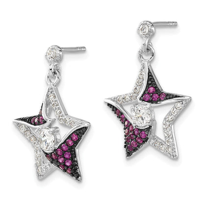 Sterlingsilber mit Schwarz Rhodium Syn. Rubin & Zirkonia Stern Stecker Ohrhänger