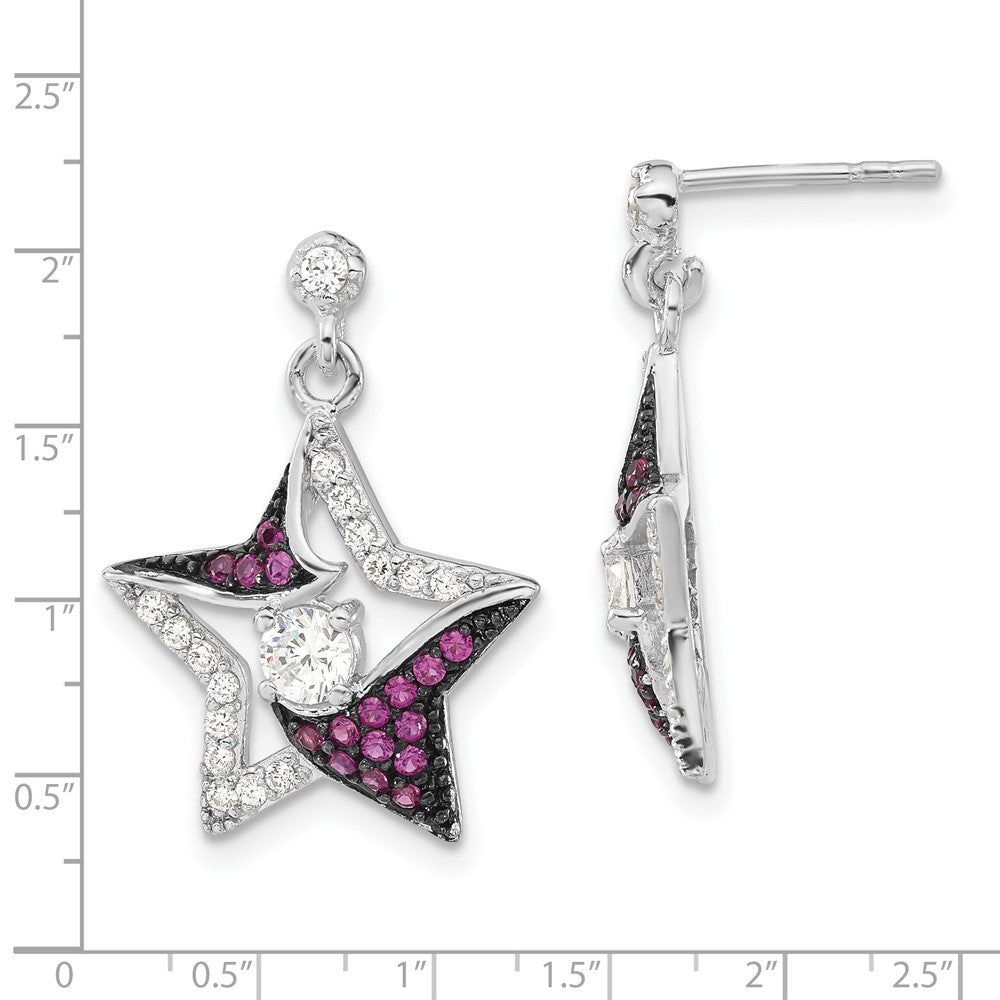Sterlingsilber mit Schwarz Rhodium Syn. Rubin & Zirkonia Stern Stecker Ohrhänger