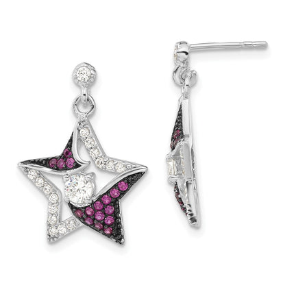 Sterlingsilber mit Schwarz Rhodium Syn. Rubin & Zirkonia Stern Stecker Ohrhänger