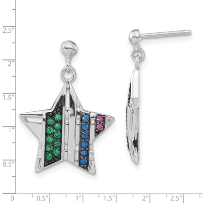 Sterlingsilber mit Schwarz Rhodium Synthetisch Spinell & Rubin Stern Stecker Ohrhänger