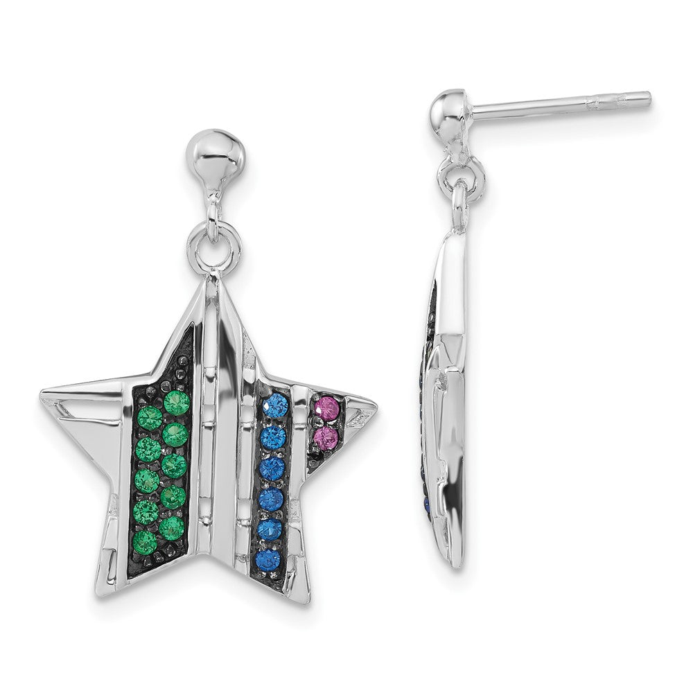 Sterlingsilber mit Schwarz Rhodium Synthetisch Spinell & Rubin Stern Stecker Ohrhänger