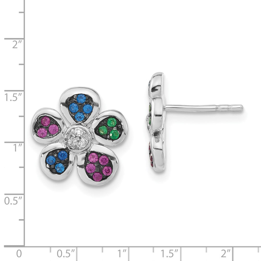 Sterlingsilber mit Schwarz Rhodium Synthetisch Rubin, Spinell & Zirkonia Blume Ohrstecker