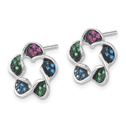 Sterlingsilber mit Schwarz Rhodium Poliert Synthetisch Steine Blume Ohrstecker