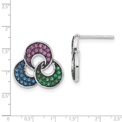 Sterlingsilber mit Schwarz Rhodium Synthetisch Spinell & Rubin Ohrstecker