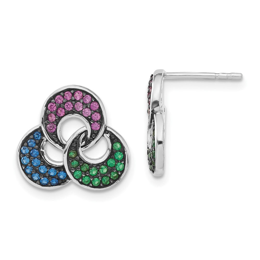 Sterlingsilber mit Schwarz Rhodium Synthetisch Spinell & Rubin Ohrstecker