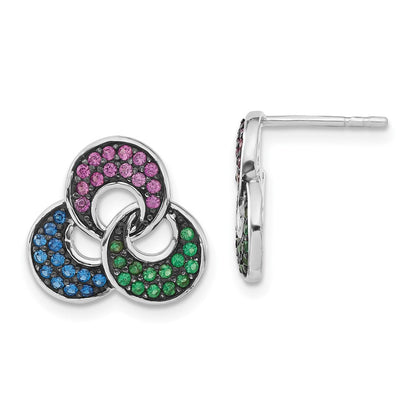 Sterlingsilber mit Schwarz Rhodium Synthetisch Spinell & Rubin Ohrstecker