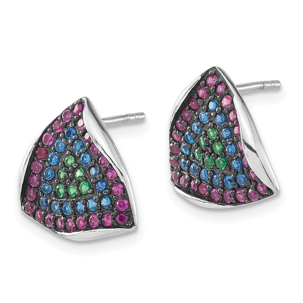 Sterlingsilber mit Schwarz Rhodium Synthetisch Spinell & Rubin Dreieck Ohrstecker