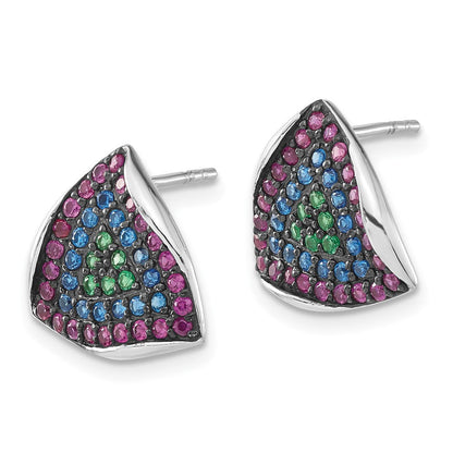 Sterlingsilber mit Schwarz Rhodium Synthetisch Spinell & Rubin Dreieck Ohrstecker