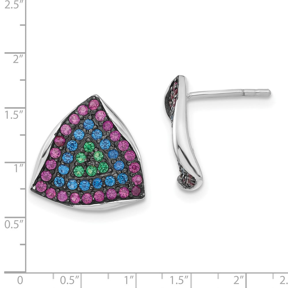 Sterlingsilber mit Schwarz Rhodium Synthetisch Spinell & Rubin Dreieck Ohrstecker