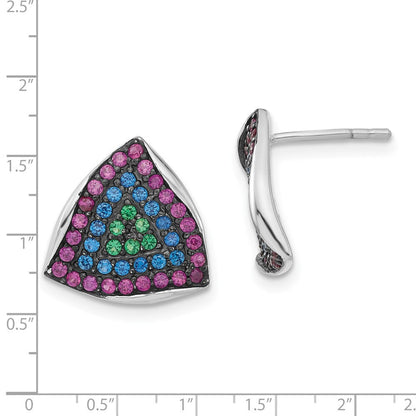 Sterlingsilber mit Schwarz Rhodium Synthetisch Spinell & Rubin Dreieck Ohrstecker