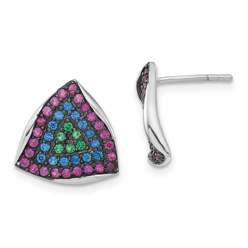 Sterlingsilber mit Schwarz Rhodium Synthetisch Spinell & Rubin Dreieck Ohrstecker