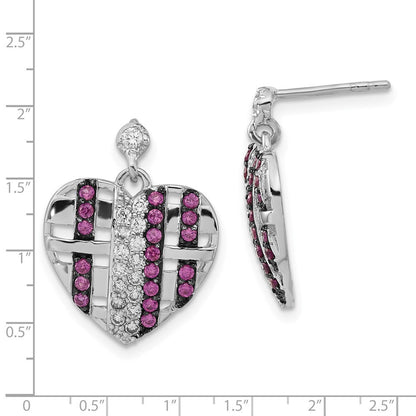 Sterlingsilber mit Schwarz Rhodium Synthetisch Rubin & Zirkonia Herz Stecker Ohrhänger