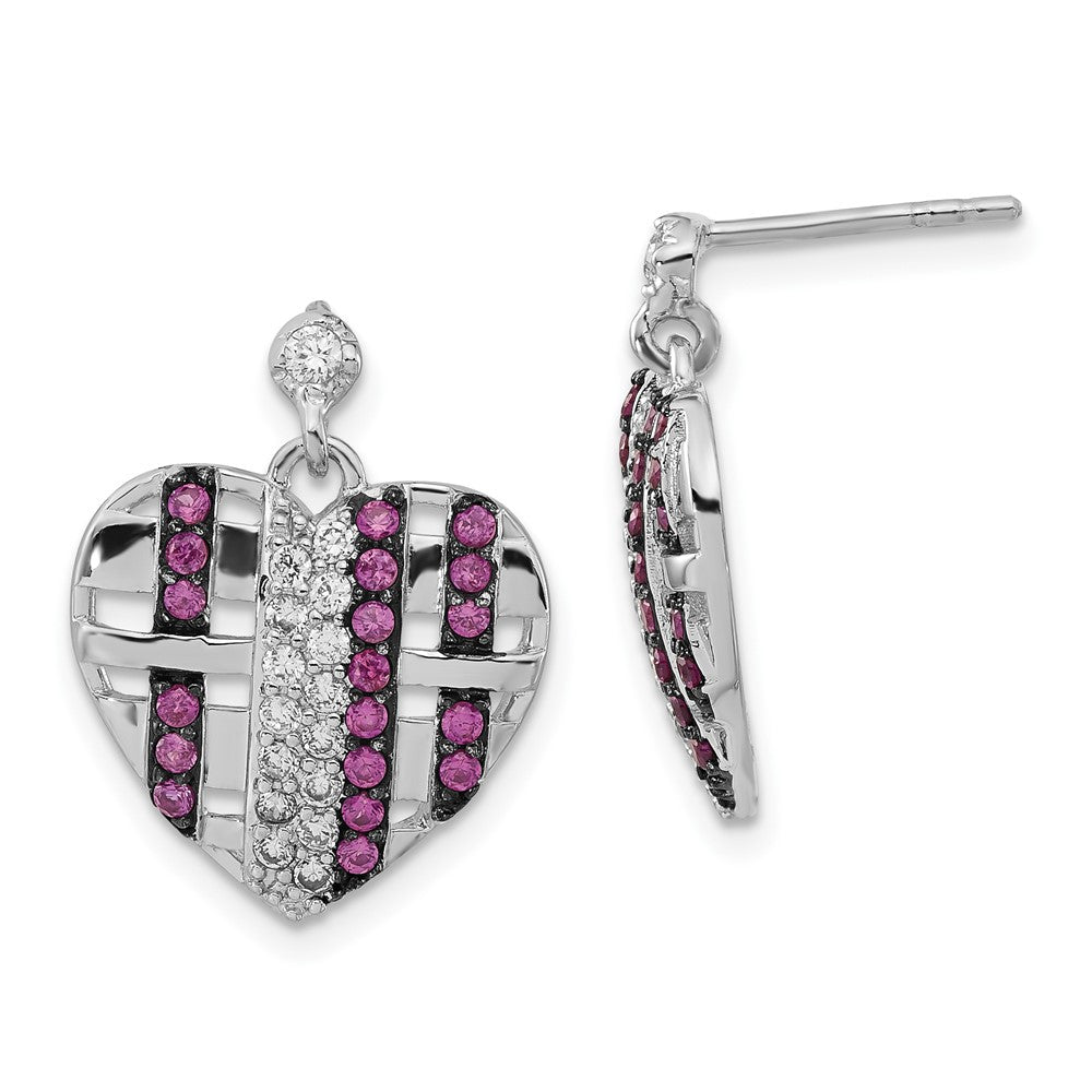 Sterlingsilber mit Schwarz Rhodium Synthetisch Rubin & Zirkonia Herz Stecker Ohrhänger