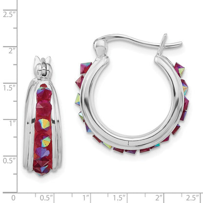 Sterlingsilber Poliert Rosa Kristall Rund Creolen