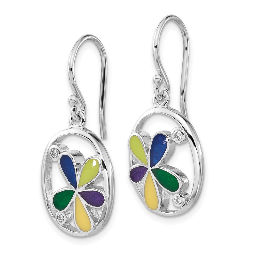 Sterlingsilber Emailliert & Zirkonia Blume Oval Hirte Haken Ohrhänger