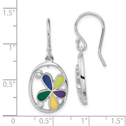 Sterlingsilber Emailliert & Zirkonia Blume Oval Hirte Haken Ohrhänger