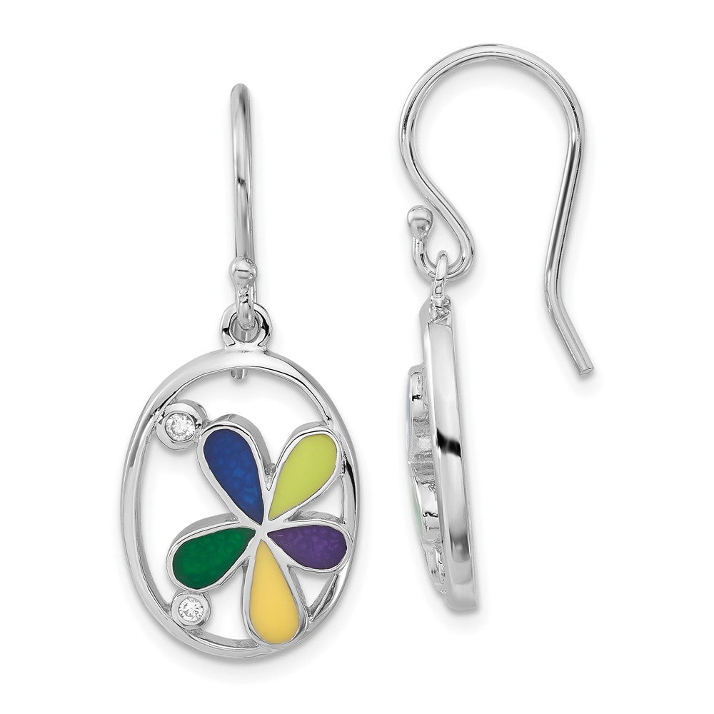 Sterlingsilber Emailliert & Zirkonia Blume Oval Hirte Haken Ohrhänger
