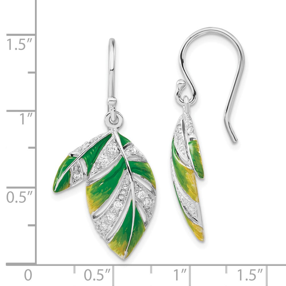 Sterlingsilber Grün & Gelb Emailliert Zirkonia Blatt Ohrhänger