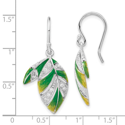 Sterlingsilber Grün & Gelb Emailliert Zirkonia Blatt Ohrhänger