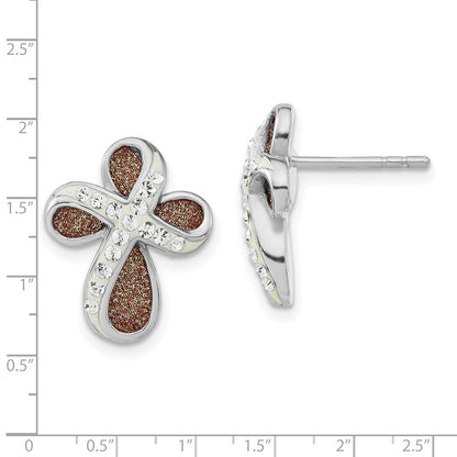Sterlingsilber Poliert Rosa Lasergraviert Glitzer & Kristall Kreuz Ohrstecker