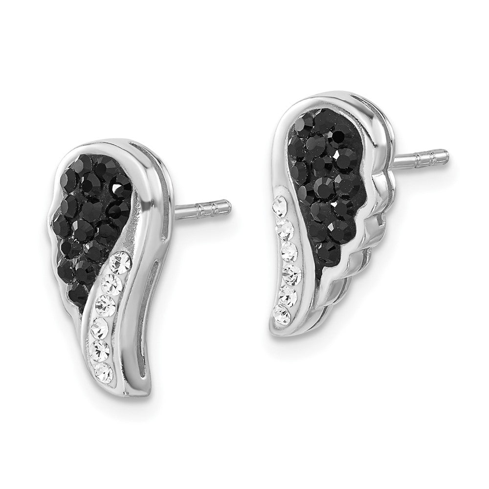 Sterlingsilber Rhodiniert Schwarz & Klar Kristall Flügel Ohrstecker