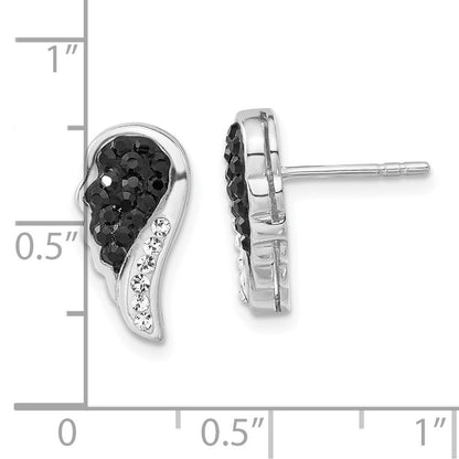 Sterlingsilber Rhodiniert Schwarz & Klar Kristall Flügel Ohrstecker