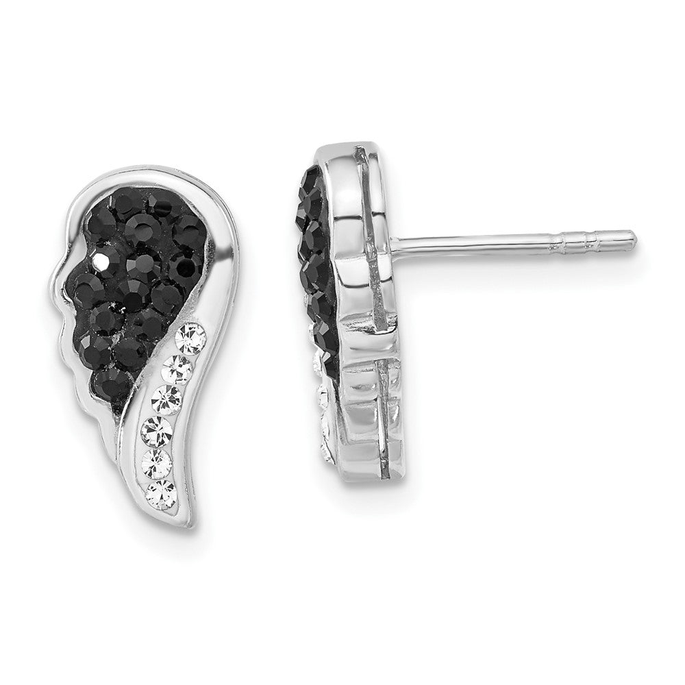 Sterlingsilber Rhodiniert Schwarz & Klar Kristall Flügel Ohrstecker