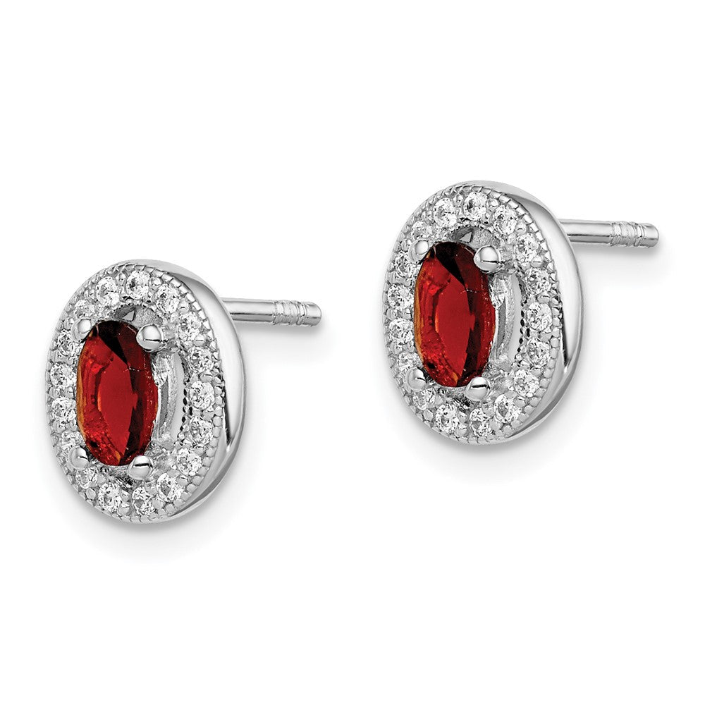 Sterlingsilber Rhod Poliert January Rot und Weiß Zirkonia Oval Ohrringe