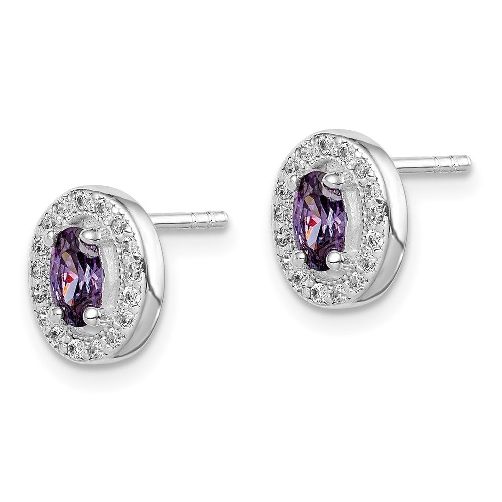 Sterlingsilber Rhodiniert mit Lila und Weiß Zirkonia Oval Ohrstecker