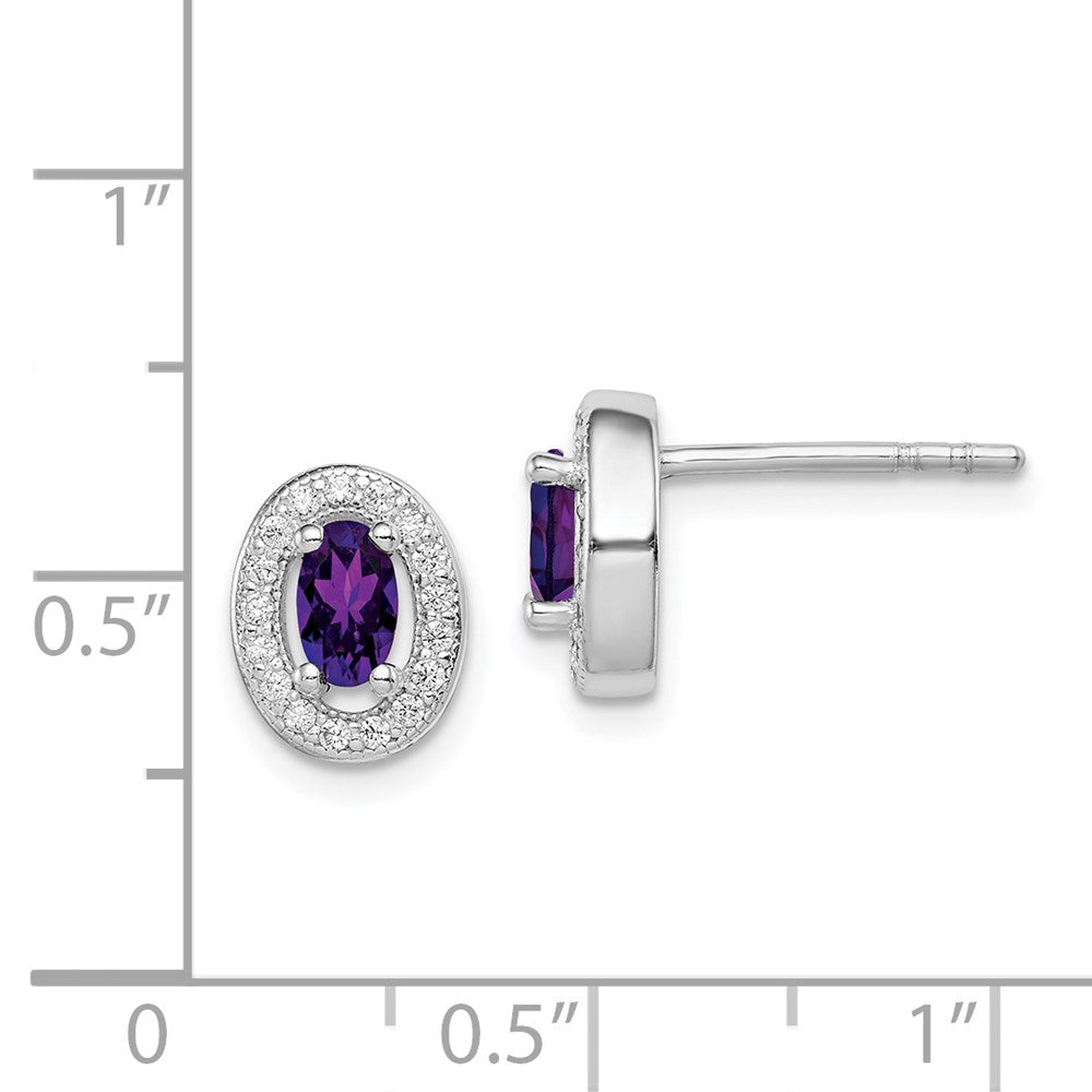Sterlingsilber Rhodiniert mit Lila und Weiß Zirkonia Oval Ohrstecker