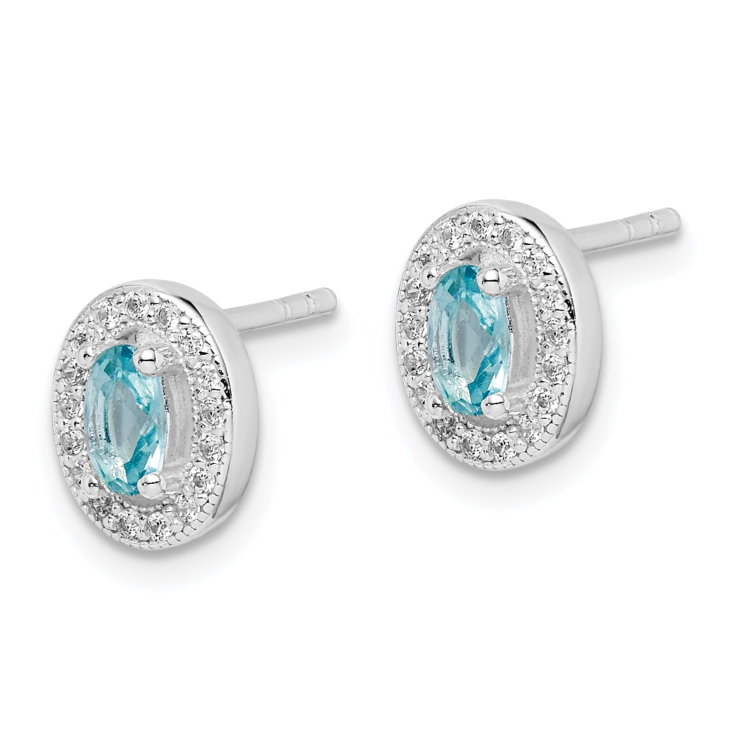 Sterlingsilber Rhodiniert mit Licht Blau und Weiß Zirkonia Oval Ohrringe