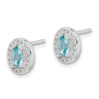 Sterlingsilber Rhodiniert mit Licht Blau und Weiß Zirkonia Oval Ohrringe