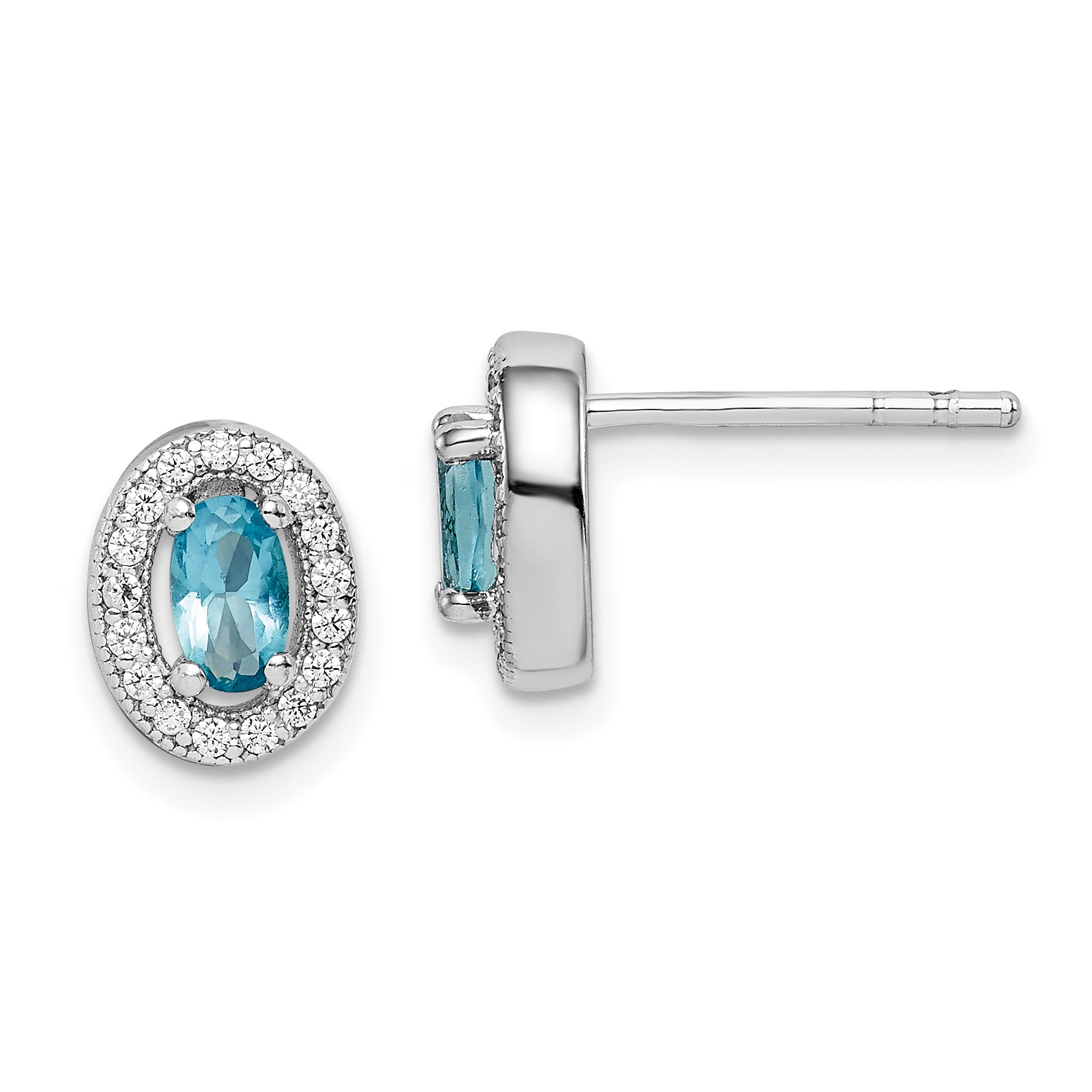 Sterlingsilber Rhodiniert mit Licht Blau und Weiß Zirkonia Oval Ohrringe