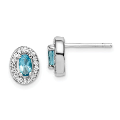 Sterlingsilber Rhodiniert mit Licht Blau und Weiß Zirkonia Oval Ohrringe