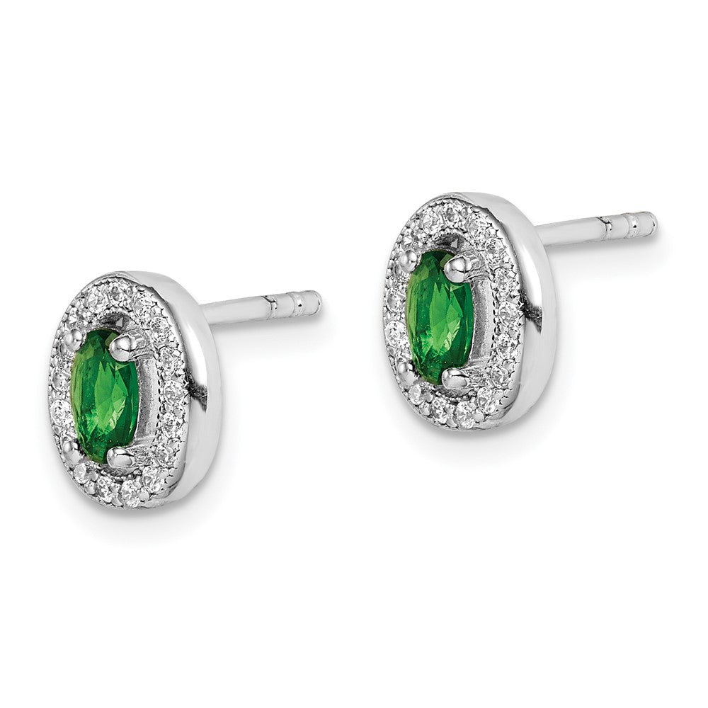 Sterlingsilber Rhodiniert mit Grün und Weiß Zirkonia Oval Ohrstecker