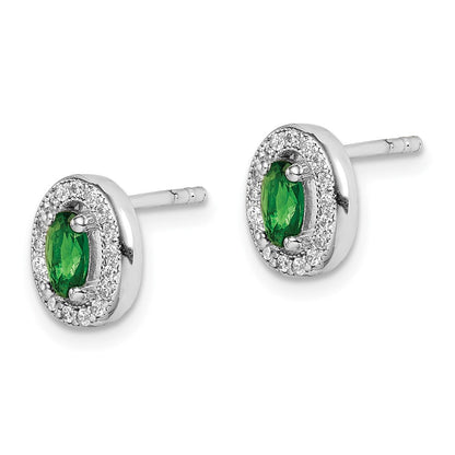 Sterlingsilber Rhodiniert mit Grün und Weiß Zirkonia Oval Ohrstecker