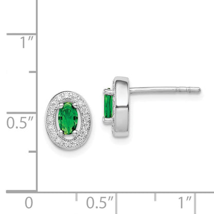 Sterlingsilber Rhodiniert mit Grün und Weiß Zirkonia Oval Ohrstecker