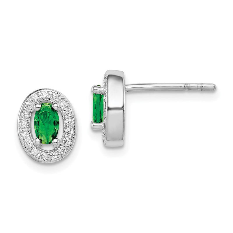 Sterlingsilber Rhodiniert mit Grün und Weiß Zirkonia Oval Ohrstecker