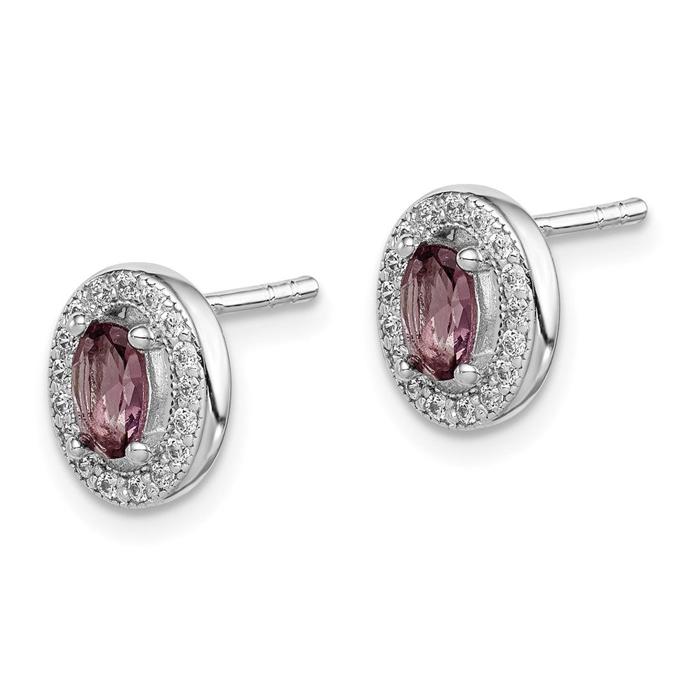 Sterlingsilber Rhodiniert June Lila und Weiß Zirkonia Oval Ohrstecker