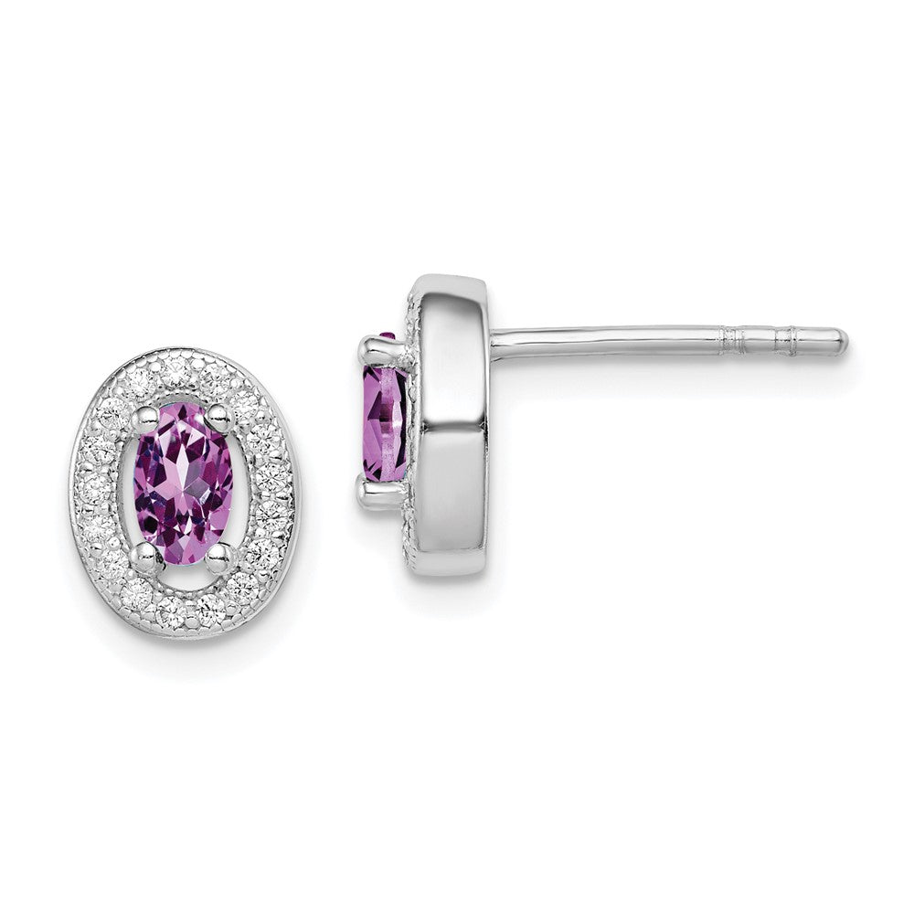 Sterlingsilber Rhodiniert June Lila und Weiß Zirkonia Oval Ohrstecker
