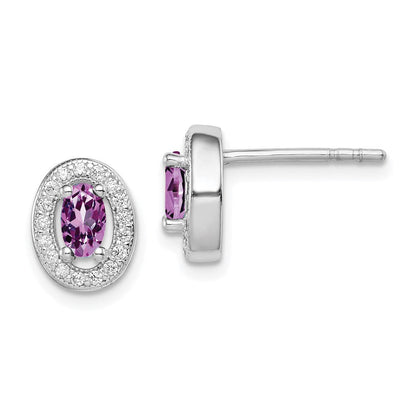 Sterlingsilber Rhodiniert June Lila und Weiß Zirkonia Oval Ohrstecker