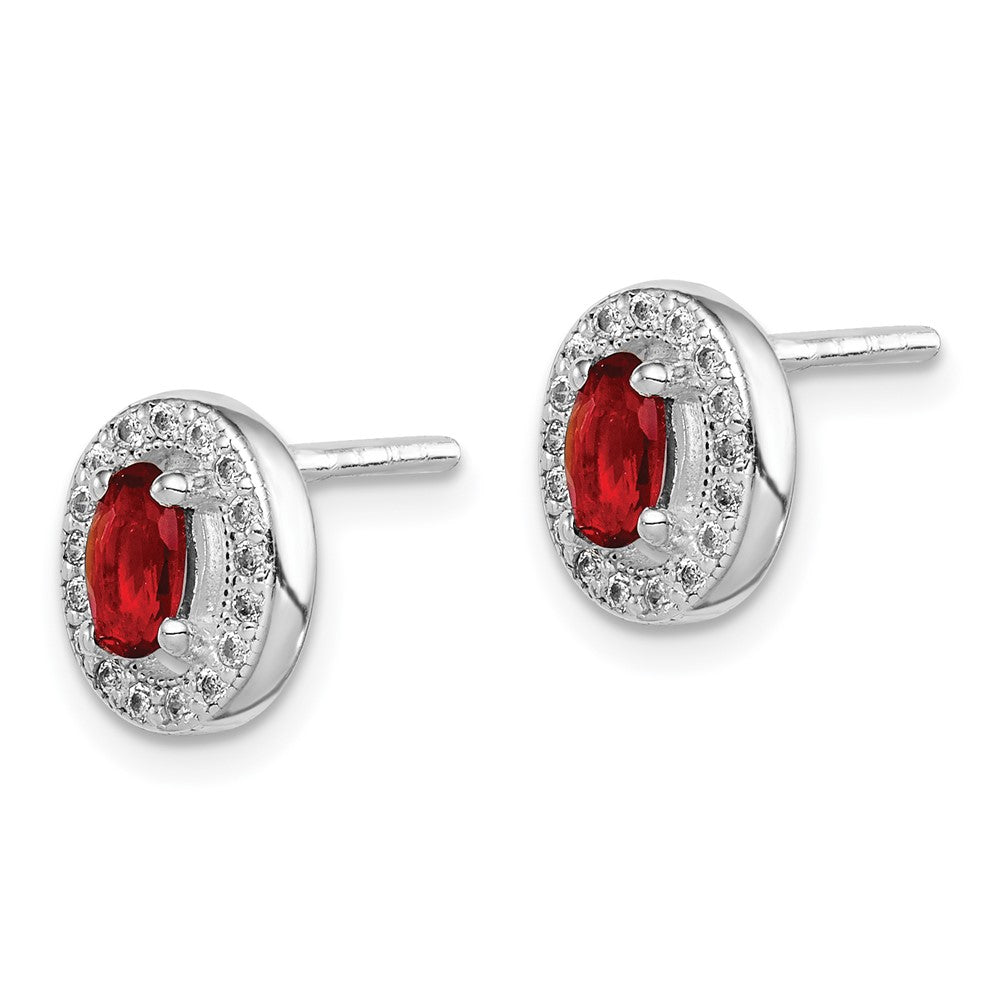Sterlingsilber Rhodiniert Rot und Weiß Zirkonia Oval Ohrstecker