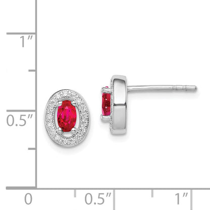 Sterlingsilber Rhodiniert Rot und Weiß Zirkonia Oval Ohrstecker
