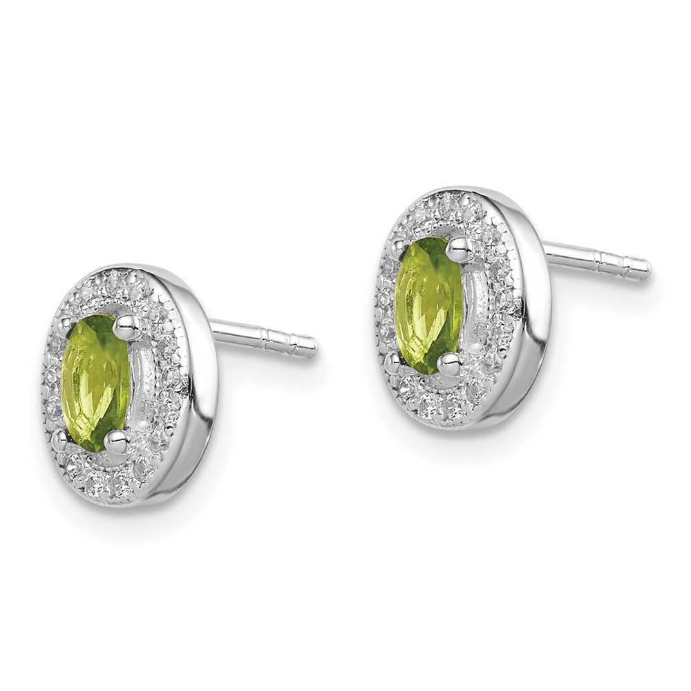 Sterlingsilber Rhodiniert Licht Grün und Weiß Zirkonia Oval Ohrstecker